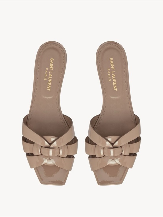 Saint Laurent Shoes - Saint Laurent Tribute Mules in Patent Leather Dark Pink